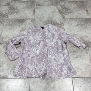 Tahari 100% Linen Tunic Button Front Shirt Roll Up Sleeve Leaf Plus Womens 2X